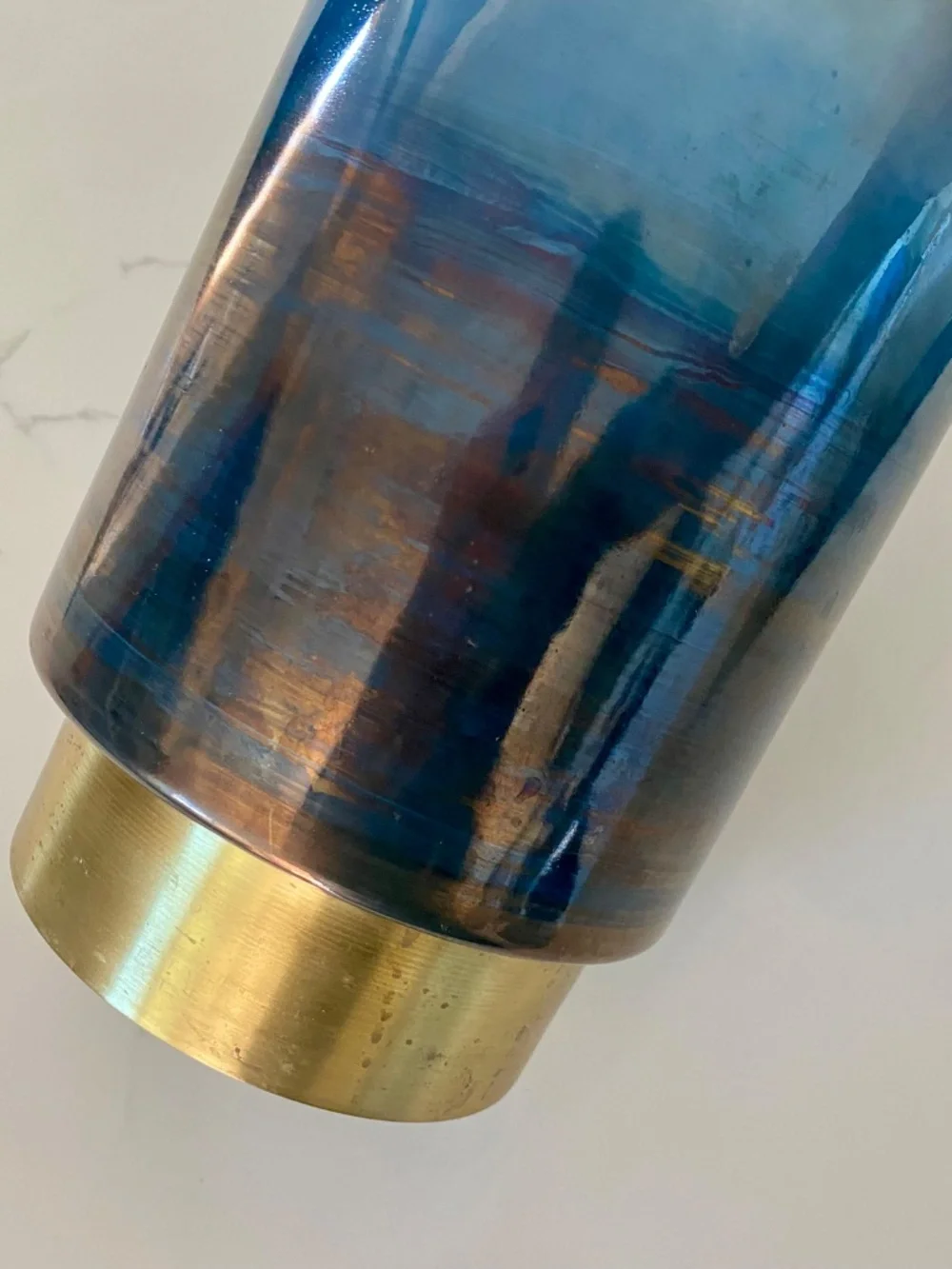 Anthropologie gold + navy vase / candle holder